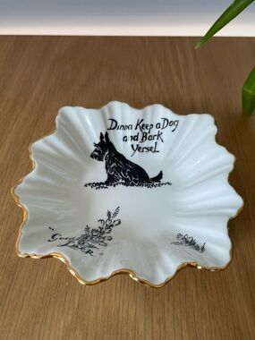 Vintage H. M. Sutherland Bone China Scottish Terrier Dog Trinket Ring Dish